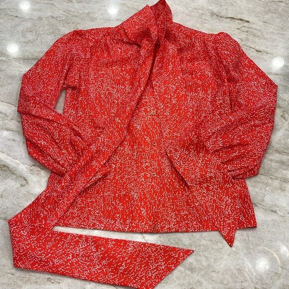 Vintage Amanda‎ Red Polka Dot Blouse | Puff Shoulder Tie Neck | Size Small - Picture 5 of 13